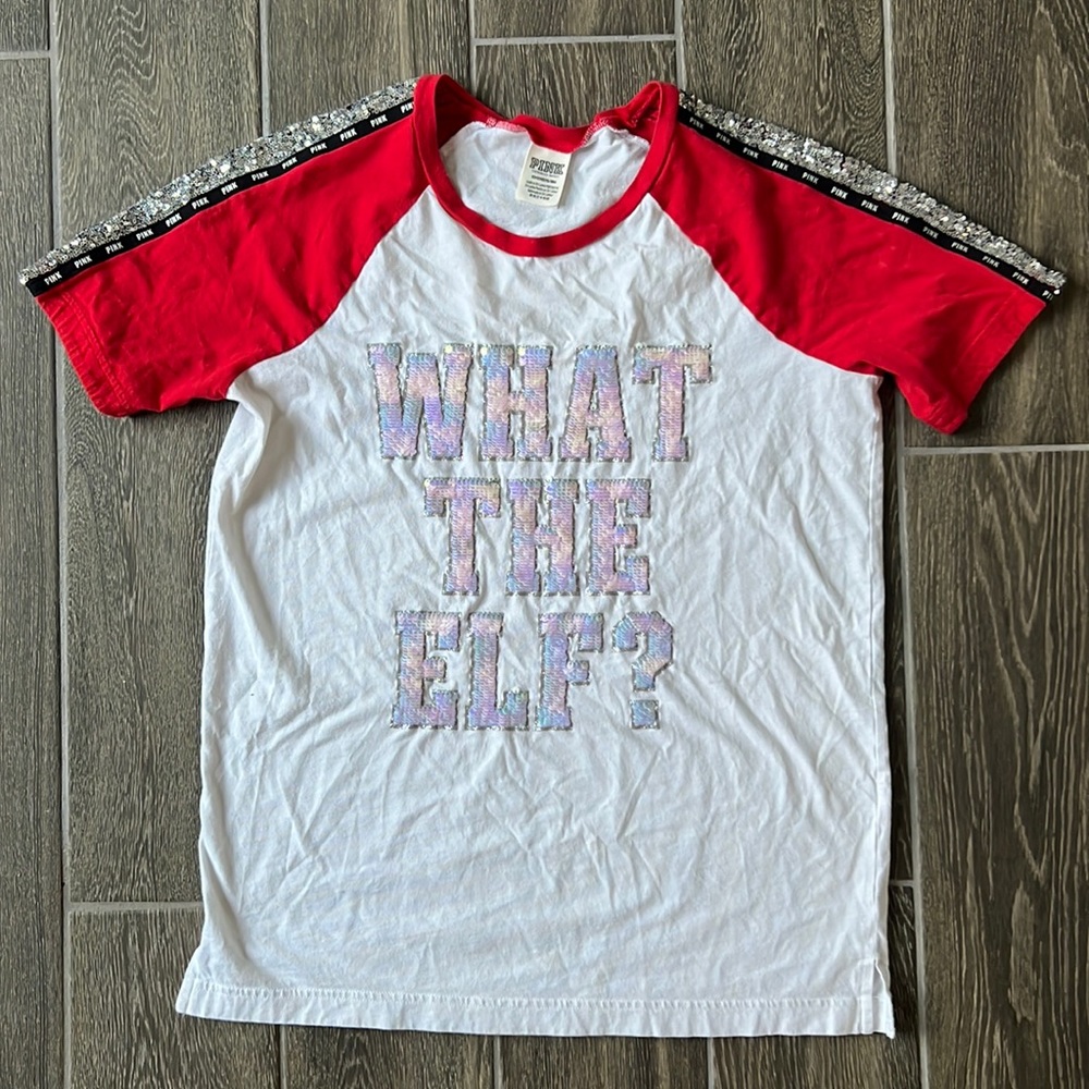 VS Pink Christmas tee- size Small